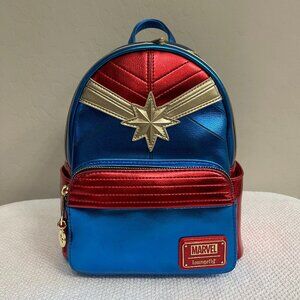 LOUNGEFLY ~ Disney Captain Marvel Metallic Mini Backpack - NWT!